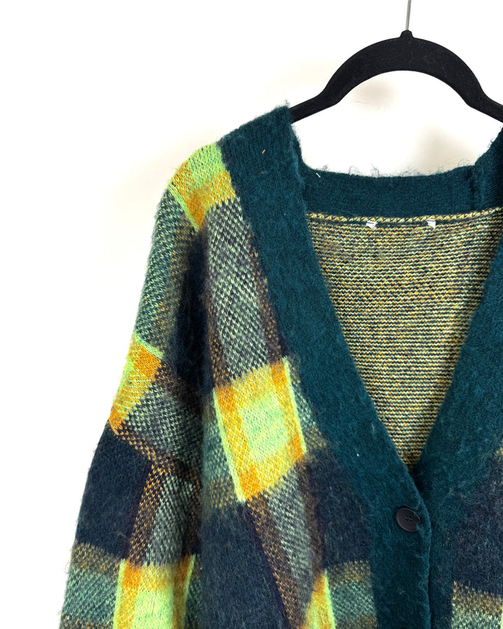 Green and Brown Plaid Cardigan - Extra Large