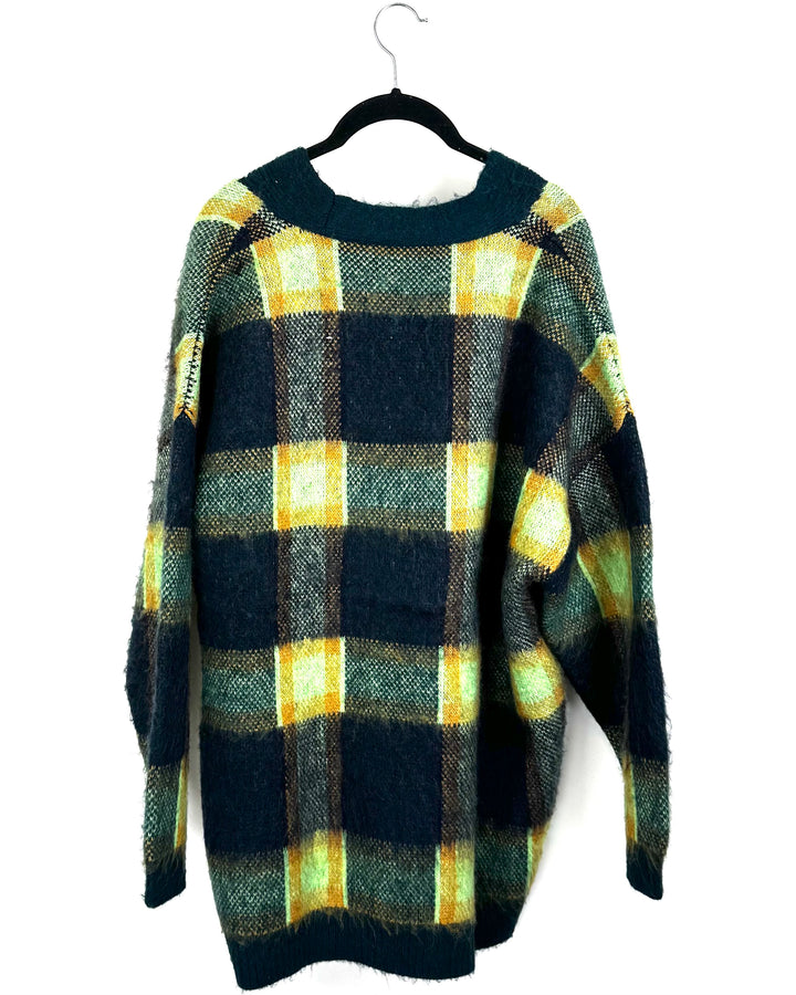 Green and Brown Plaid Cardigan - Extra Large