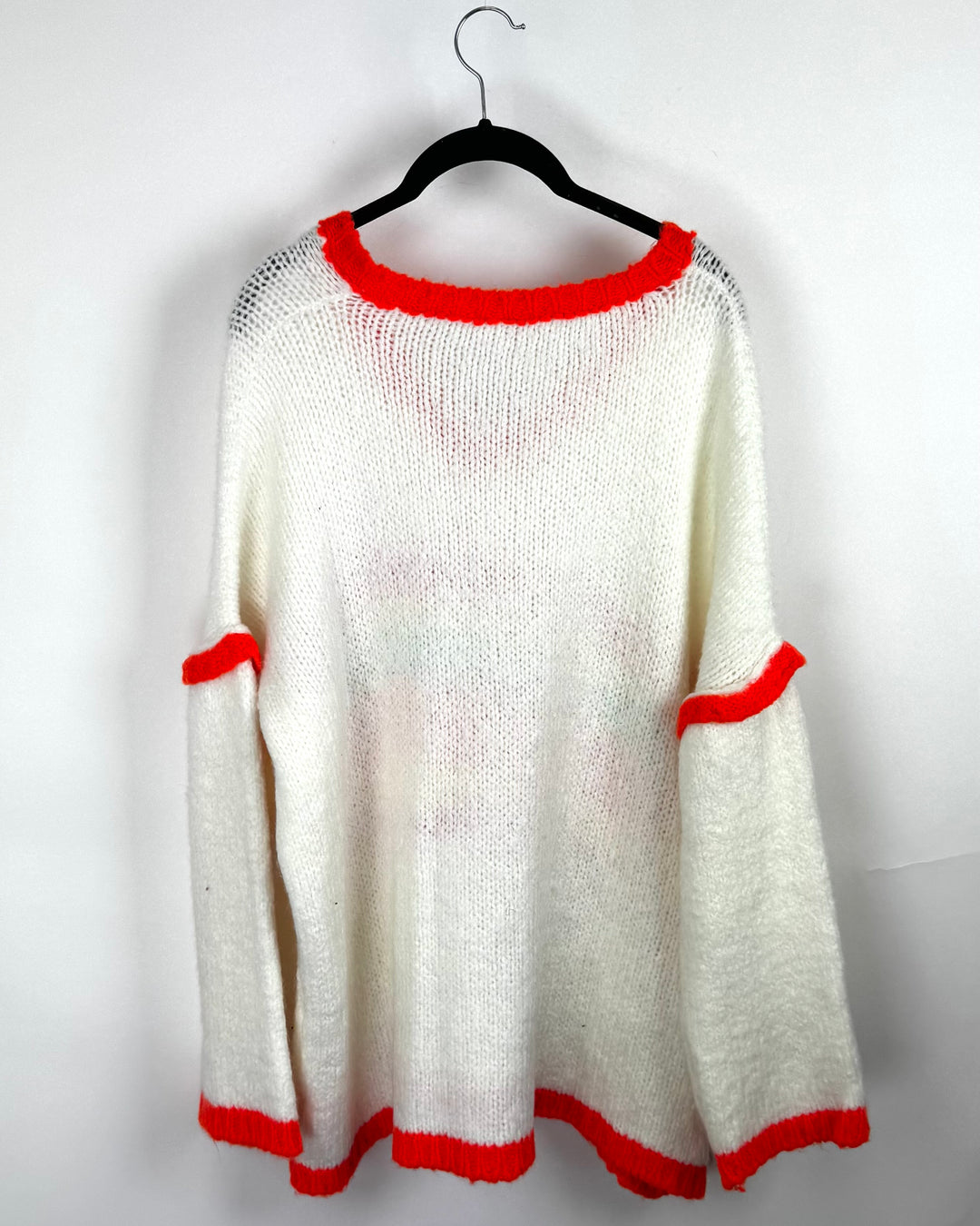 White and Orange Lettered Sweater - Large