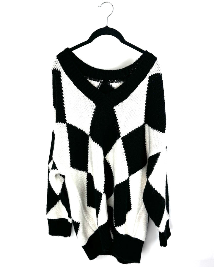 Black and White Argyle Sweater - Large