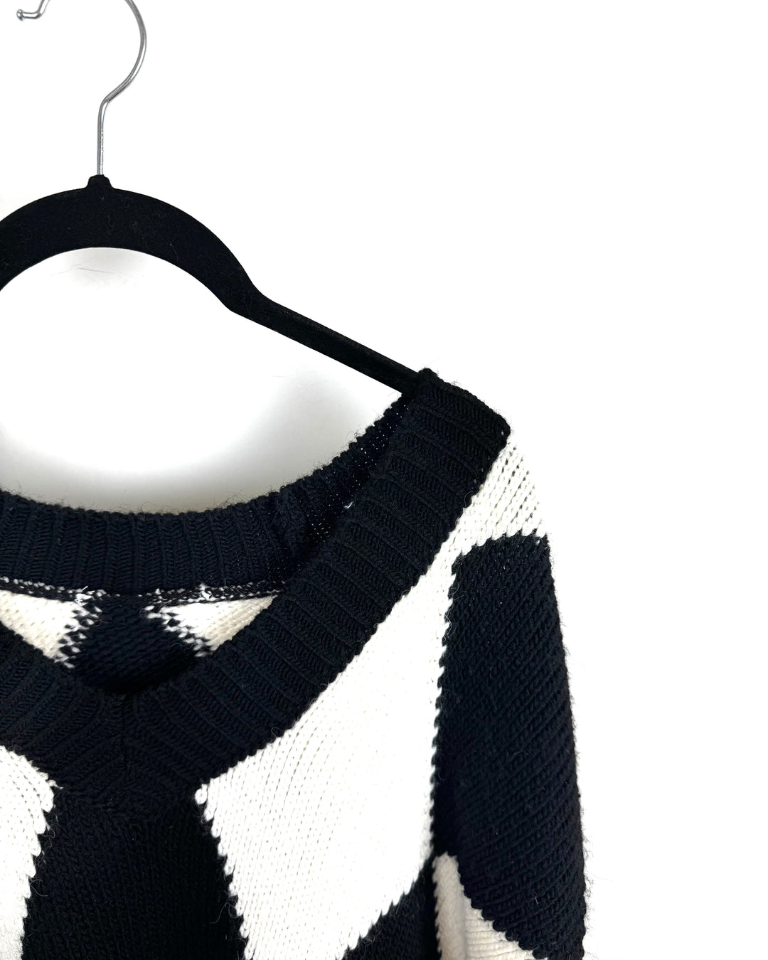 Black and White Argyle Sweater - Large
