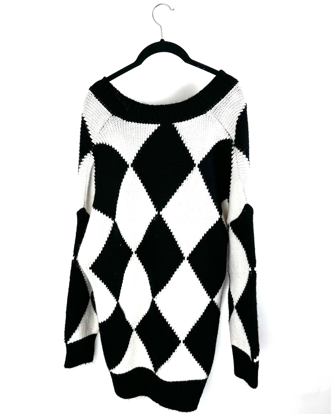 Black and White Argyle Sweater - Large