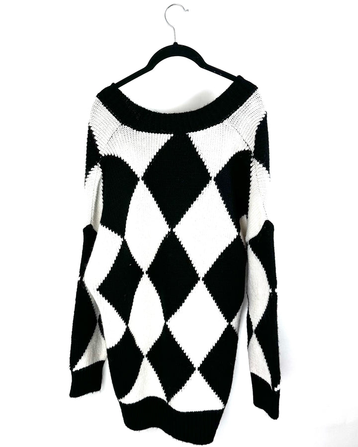 Black and White Argyle Sweater - Large