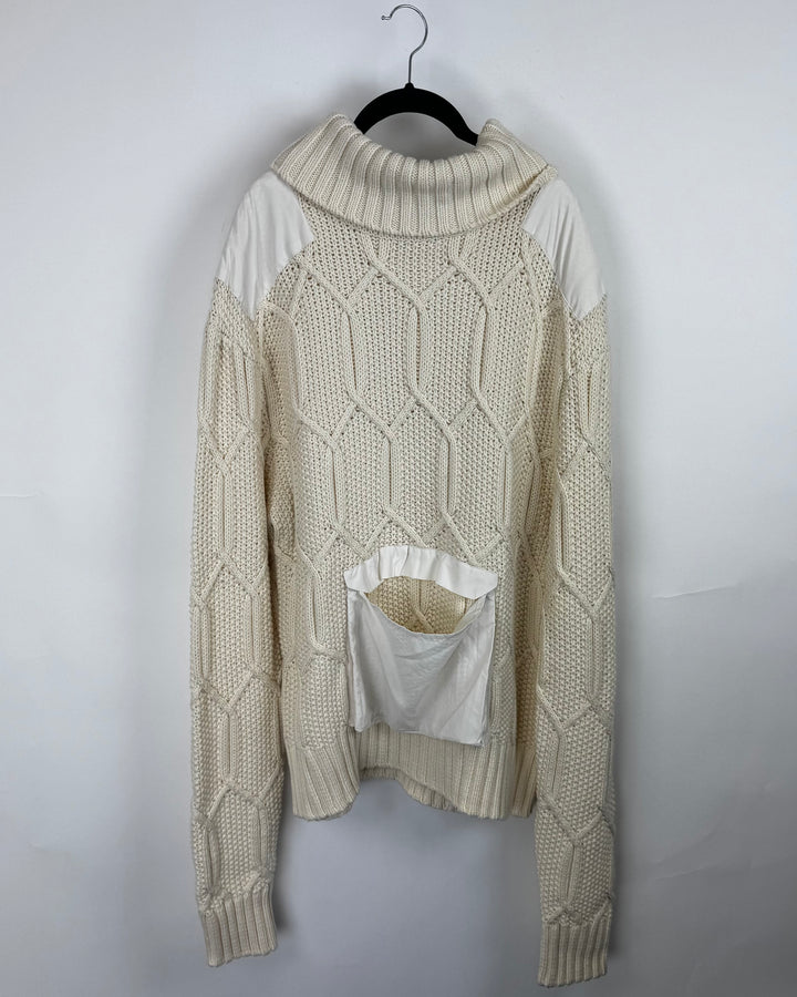 Beige Front Pocket Knit Sweater - Large