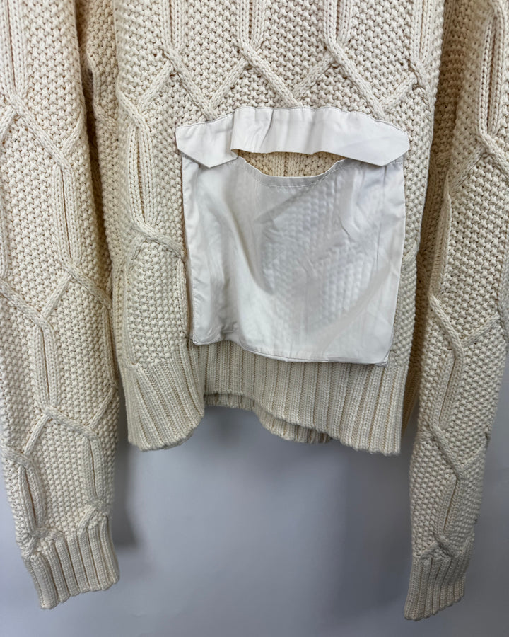 Beige Front Pocket Knit Sweater - Large