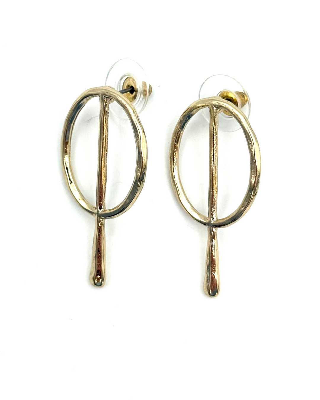Gold oval drop and bar hanging earrings