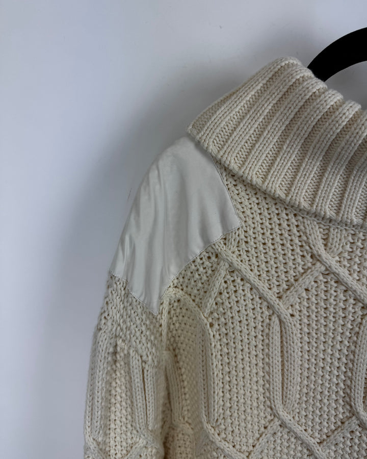 Beige Front Pocket Knit Sweater - Large