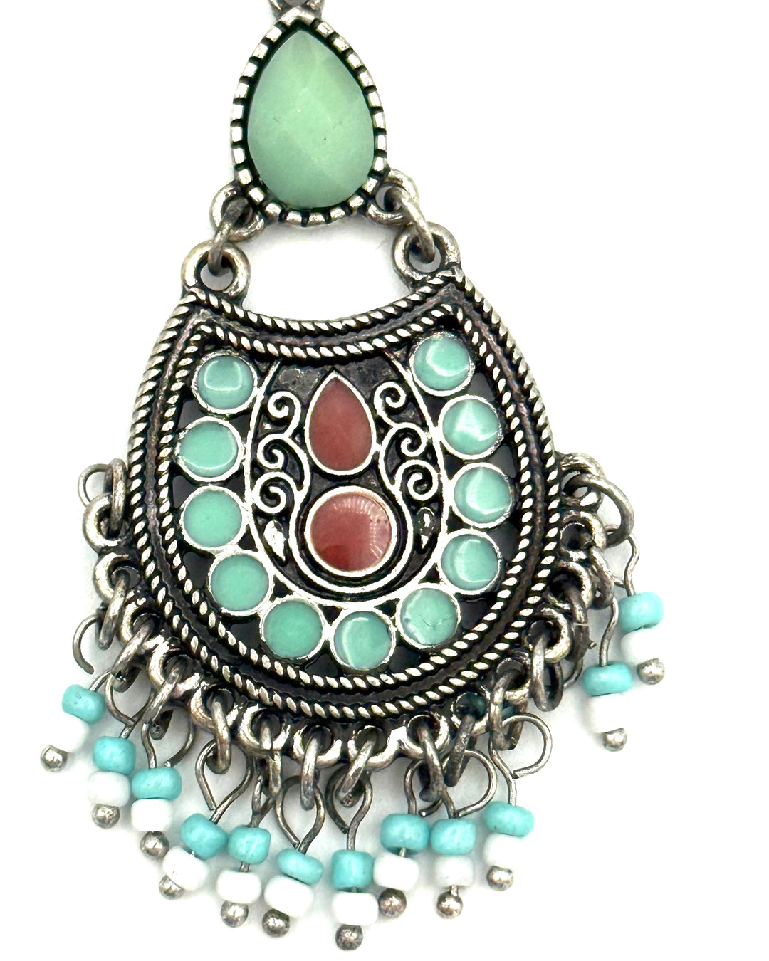 Turqoise and silver beaded hanging earrings