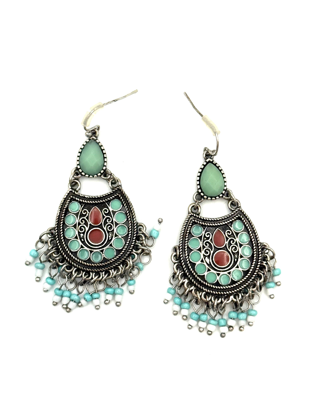 Turqoise and silver beaded hanging earrings