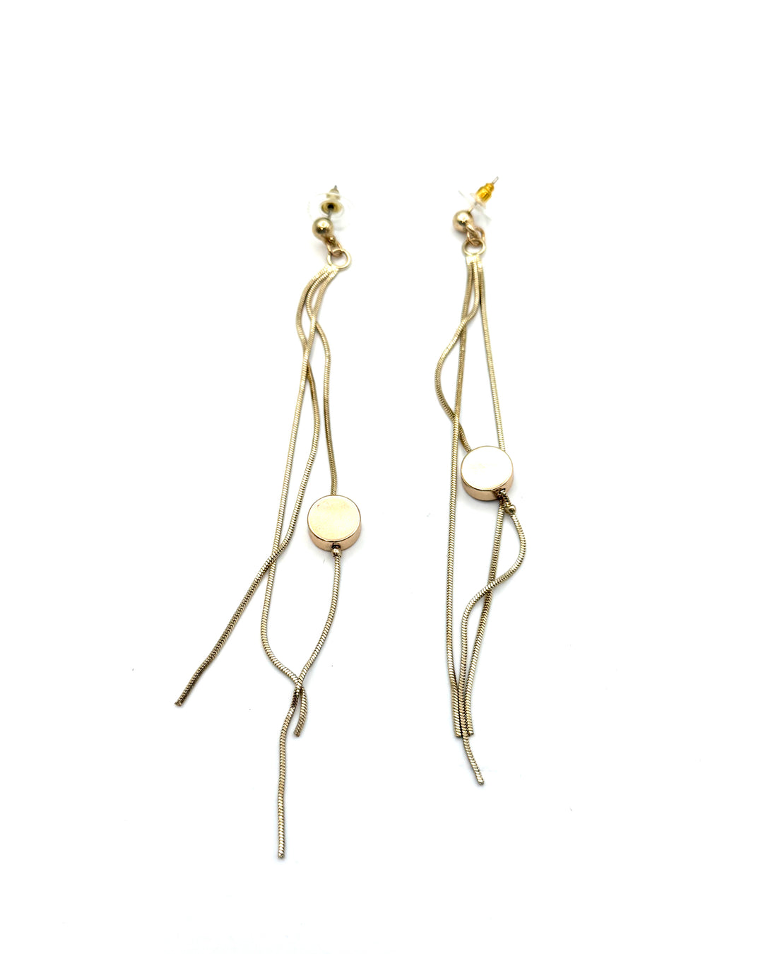 Gold circle tassel drop earrings