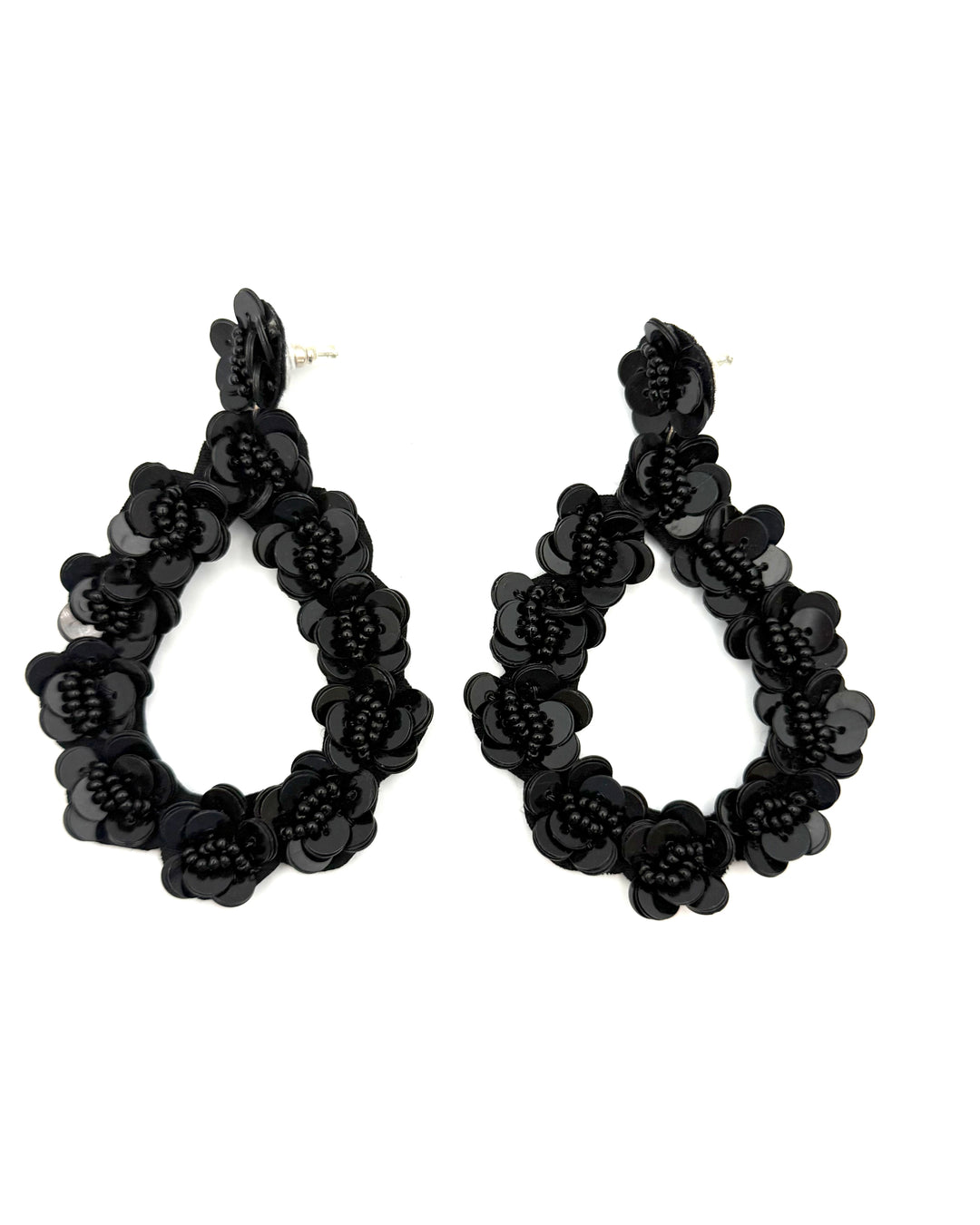 Black sequin tear drop earrings