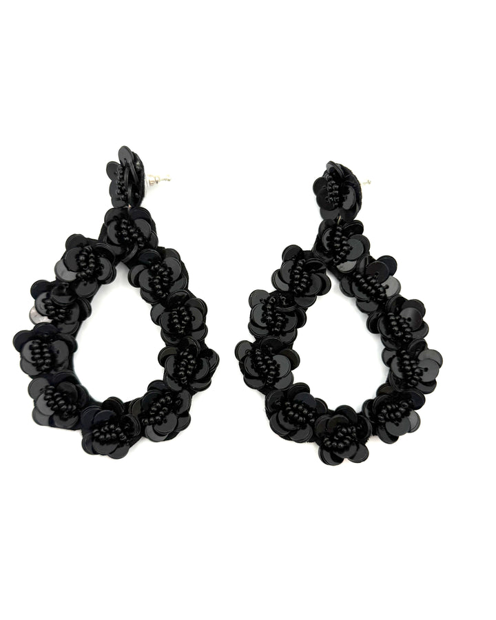 Black sequin tear drop earrings