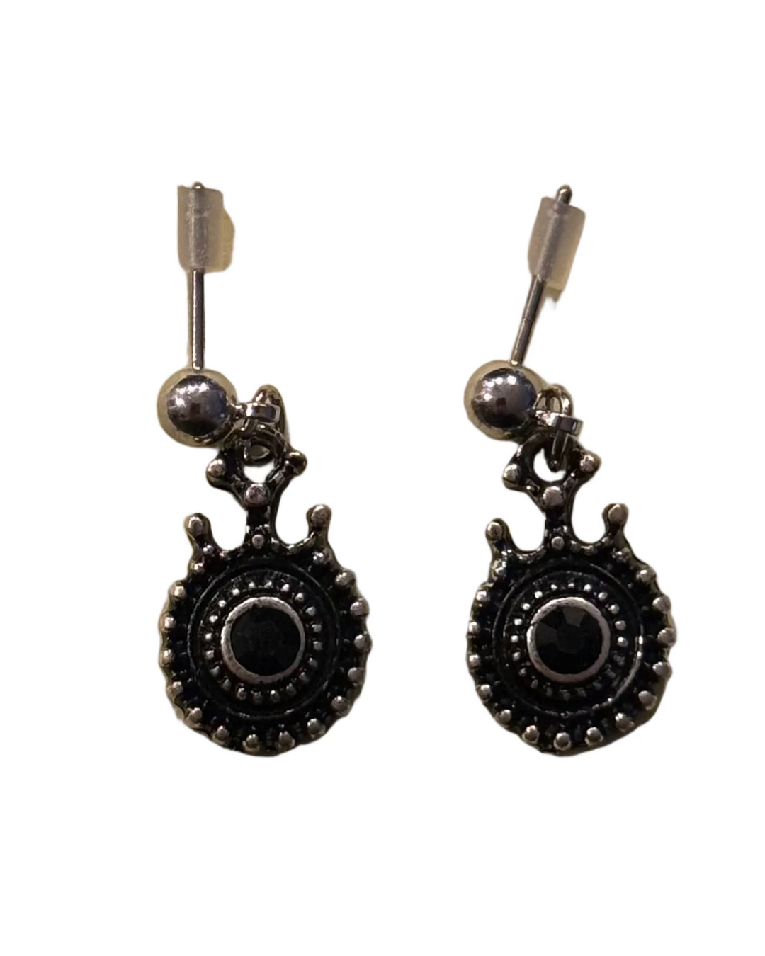 Silver and black dainty bead earrings
