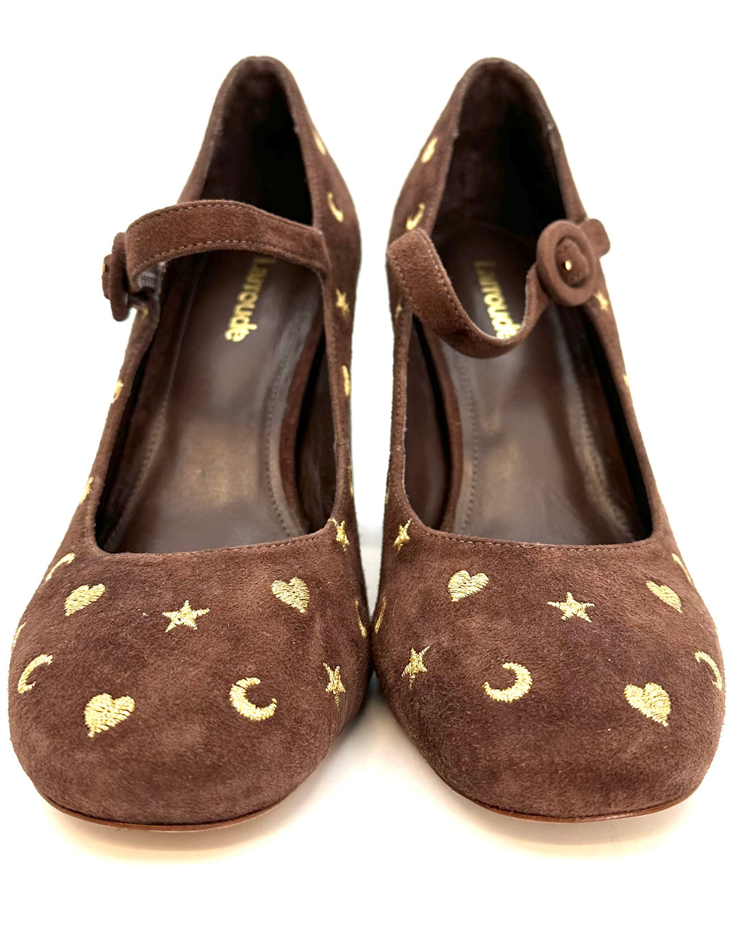 Coffee Brown Embroidered Maryjane Heels - Size 6.5