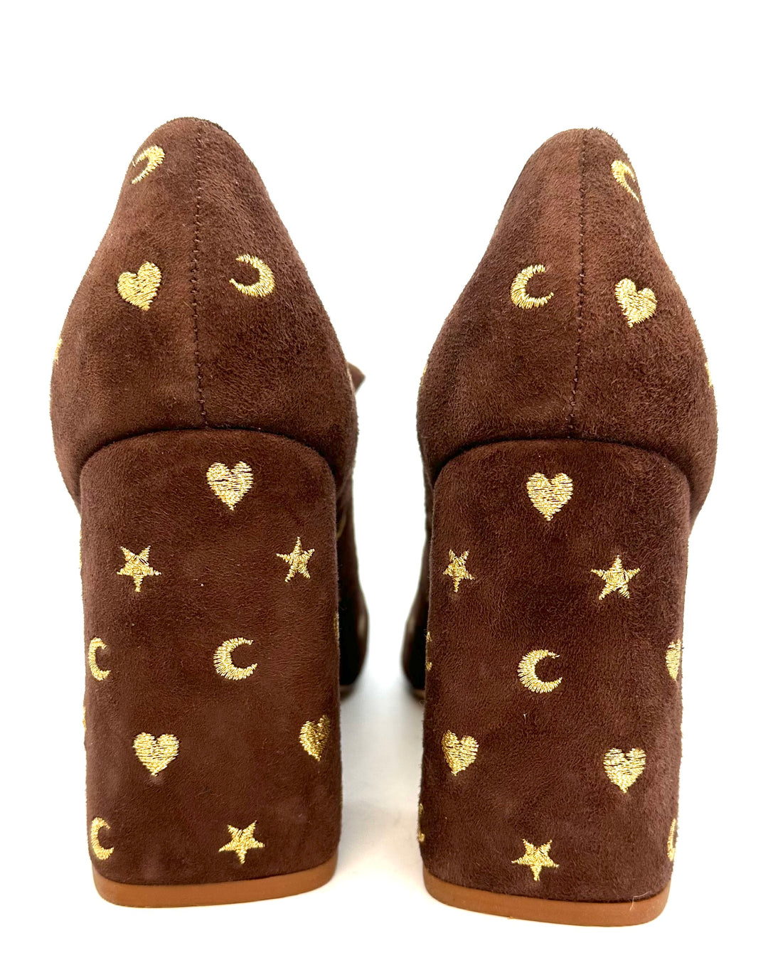 Coffee Brown Embroidered Maryjane Heels - Size 6.5