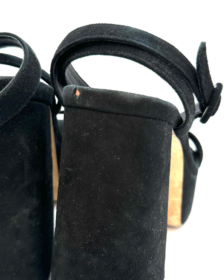 Black Suede Open Toe Heel - Size 7, 8, 9, and 11