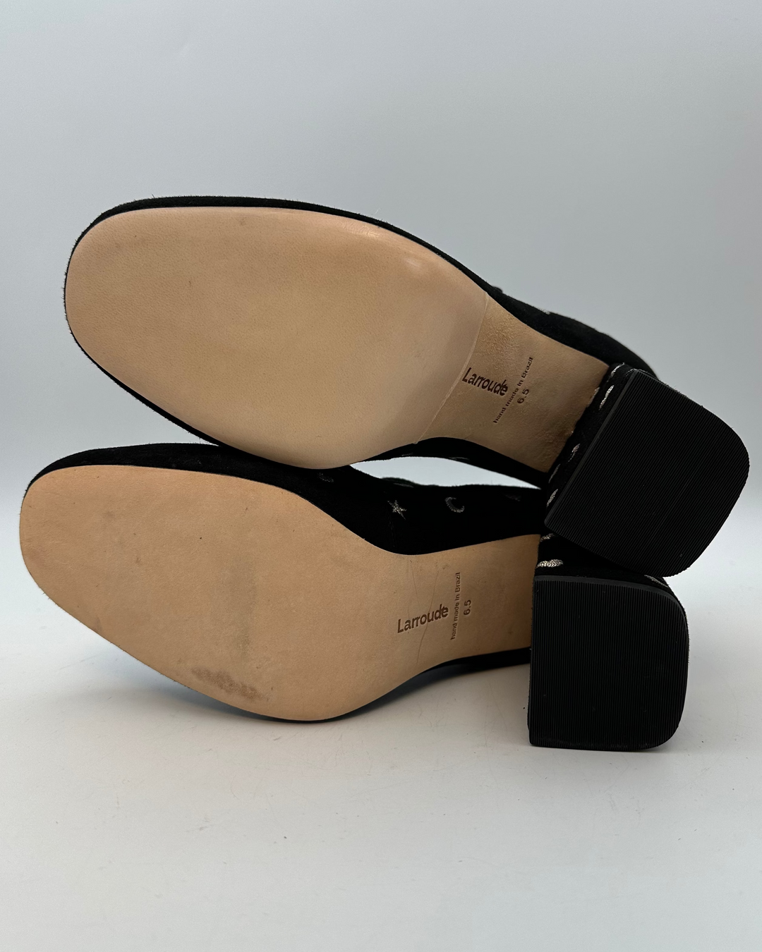 Black Suede Embroidered Maryjane Heels - Size 6.5