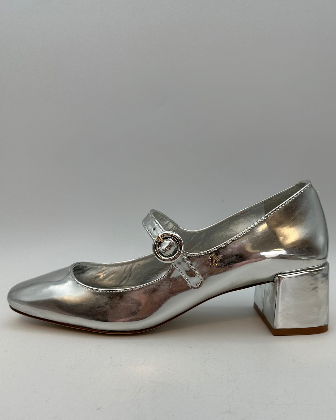 Silver Patent Leather Maryjane Heels - Size 7.5