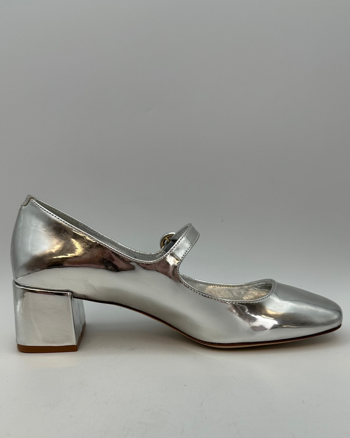 Silver Patent Leather Maryjane Heels - Size 7.5