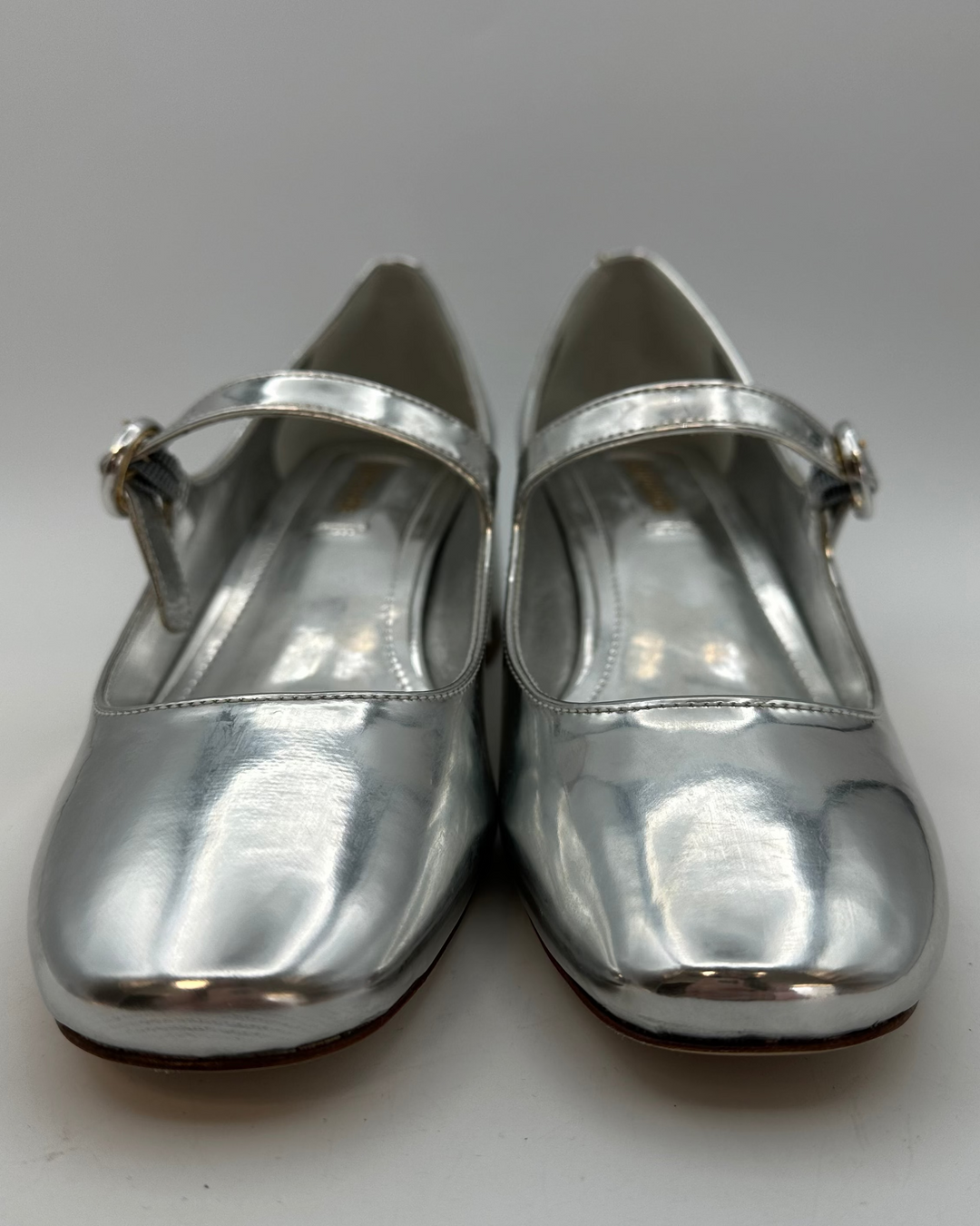 Silver Patent Leather Maryjane Heels - Size 7.5