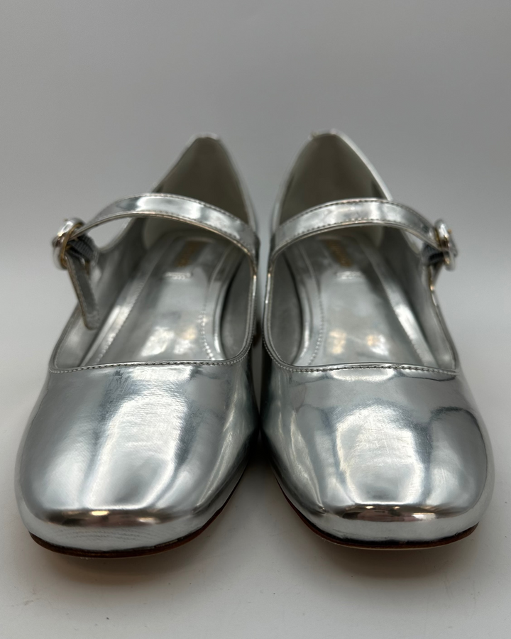 Silver Patent Leather Maryjane Heels - Size 7.5