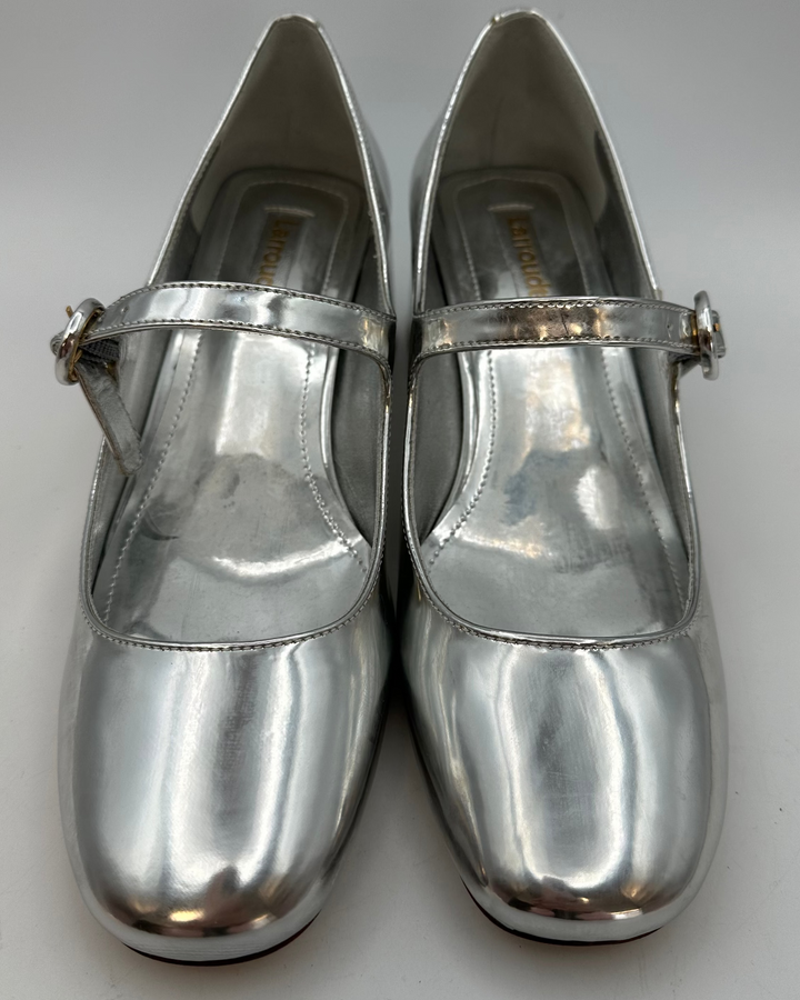 Silver Patent Leather Maryjane Heels - Size 7.5
