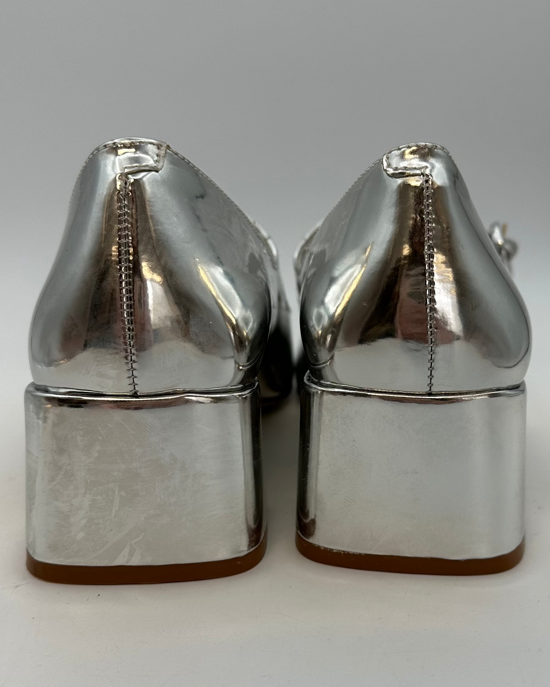 Silver Patent Leather Maryjane Heels - Size 7.5