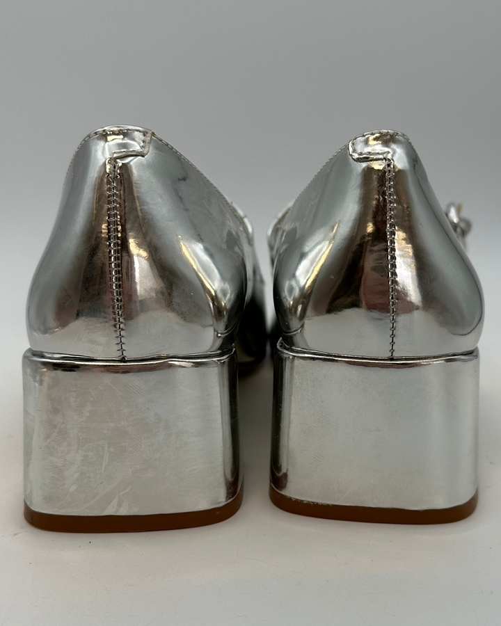 Silver Patent Leather Maryjane Heels - Size 7.5