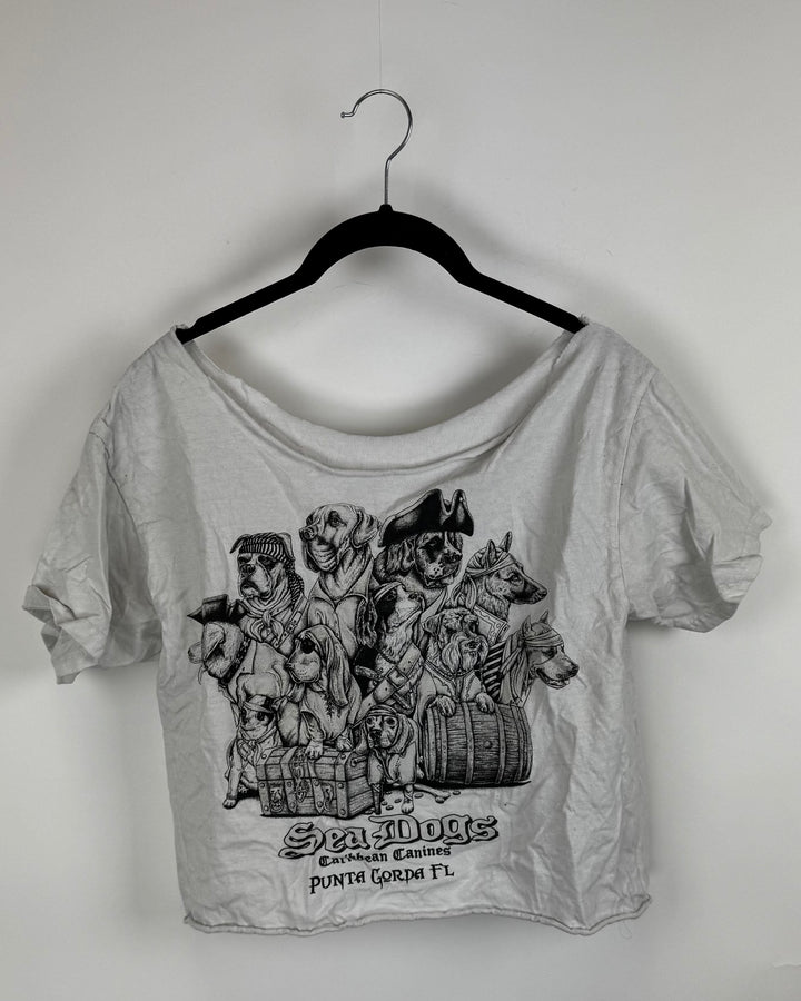 Black & White Sea Dogs Cropped Graphic Tee - Small