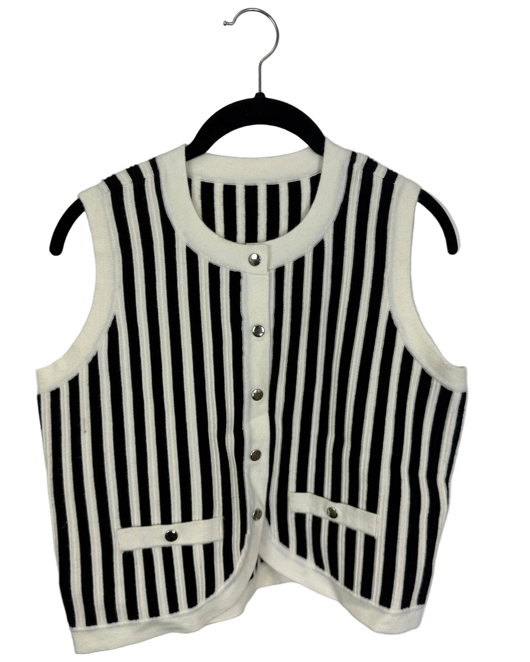 Black and White Striped Button Up - 4/6