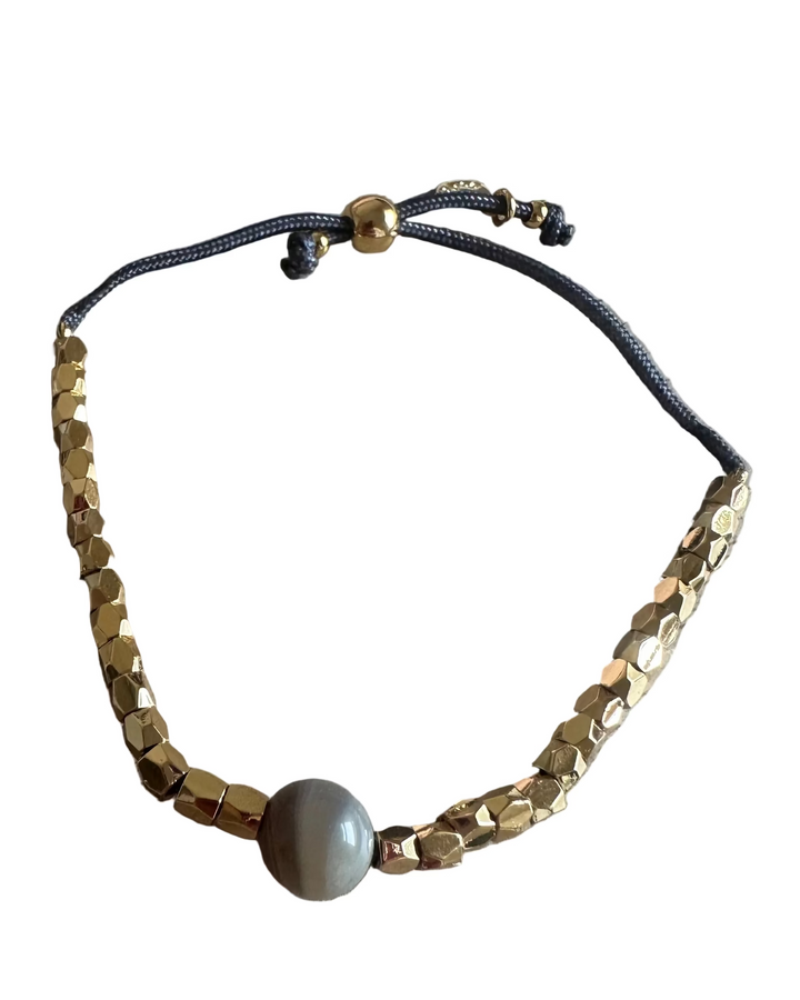 Dark Dusty Blue & Gold Bracelet