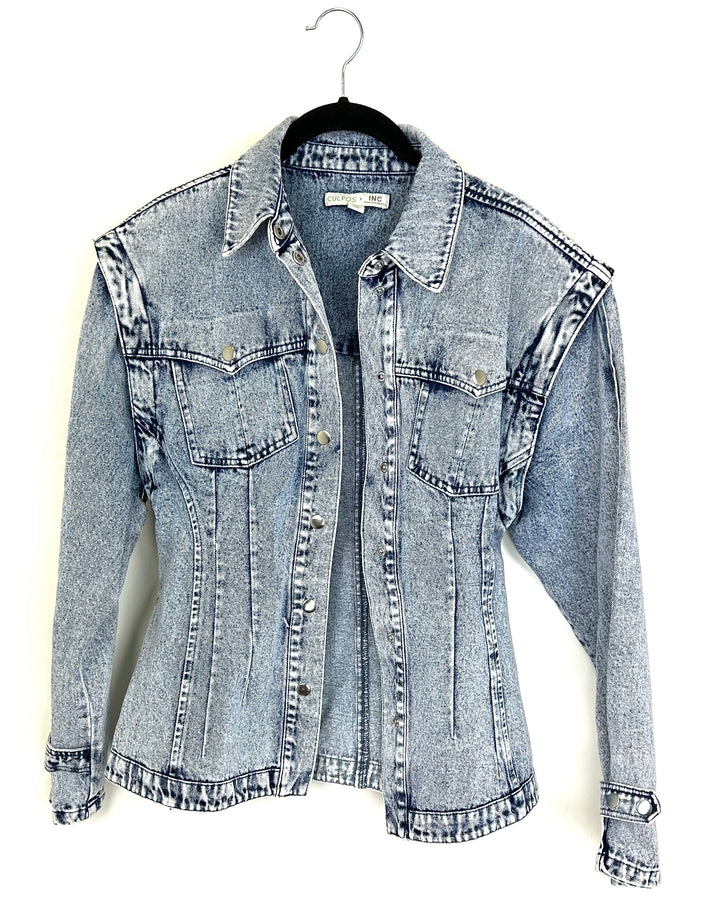 Acid Wash Denim Jacket With Removable Sleeves - Size 4-6