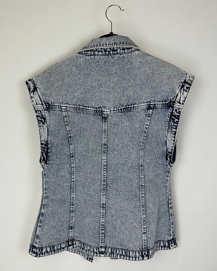 Acid Wash Denim Jacket With Removable Sleeves - Size 4-6