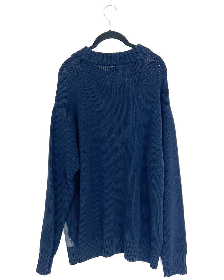 MENS Navy Blue Oversized Sweater - Medium