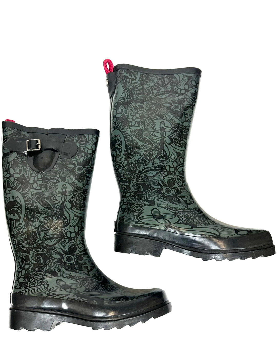 Tall Pine Green and Black Paisley Rainboot - Size 7
