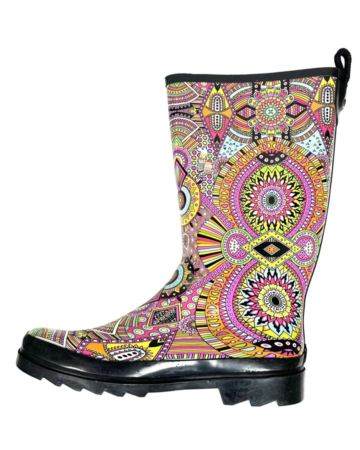 Tall Multicolor Abstract Paisley Rainboot - Size 10
