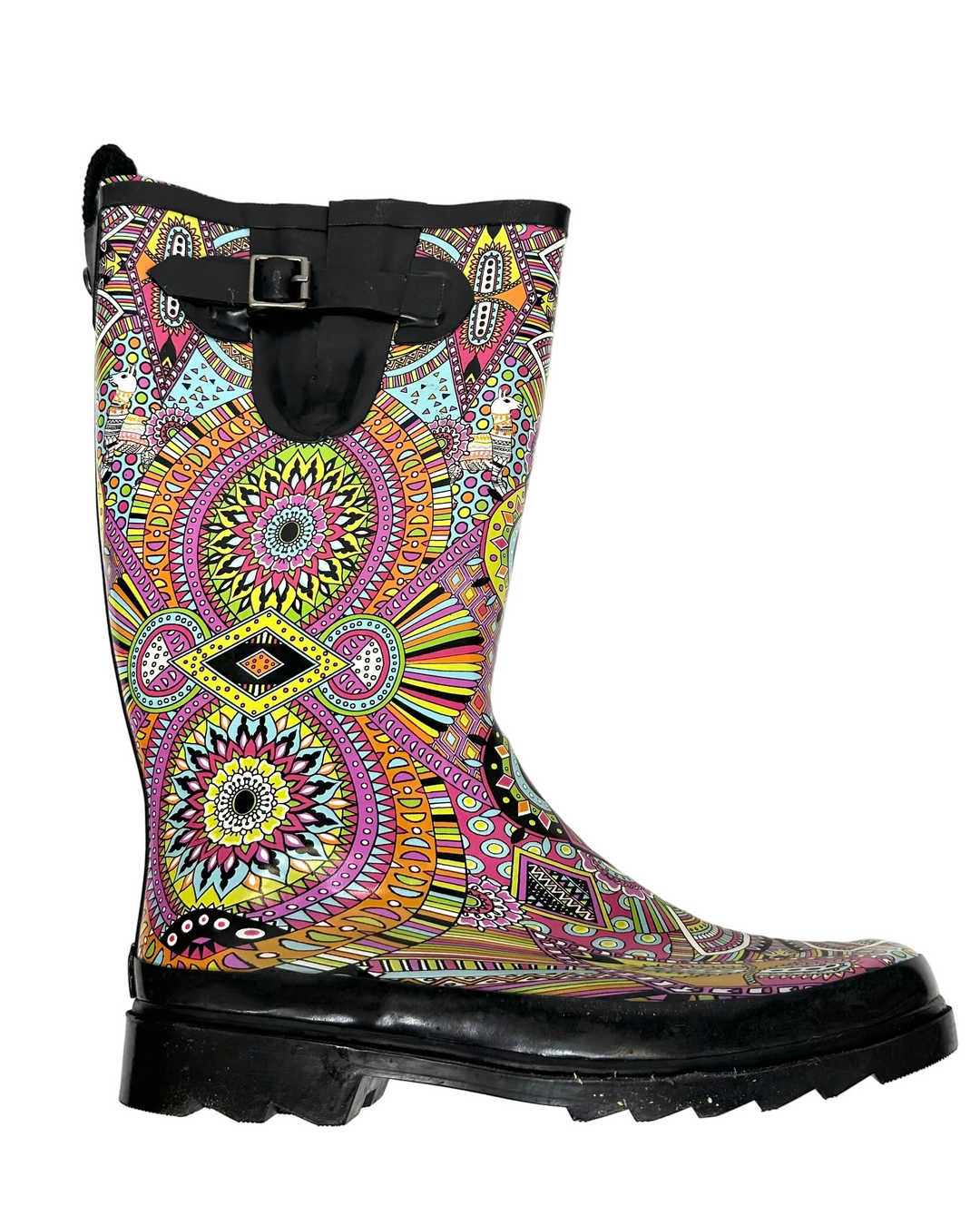 Tall Multicolor Abstract Paisley Rainboot - Size 10