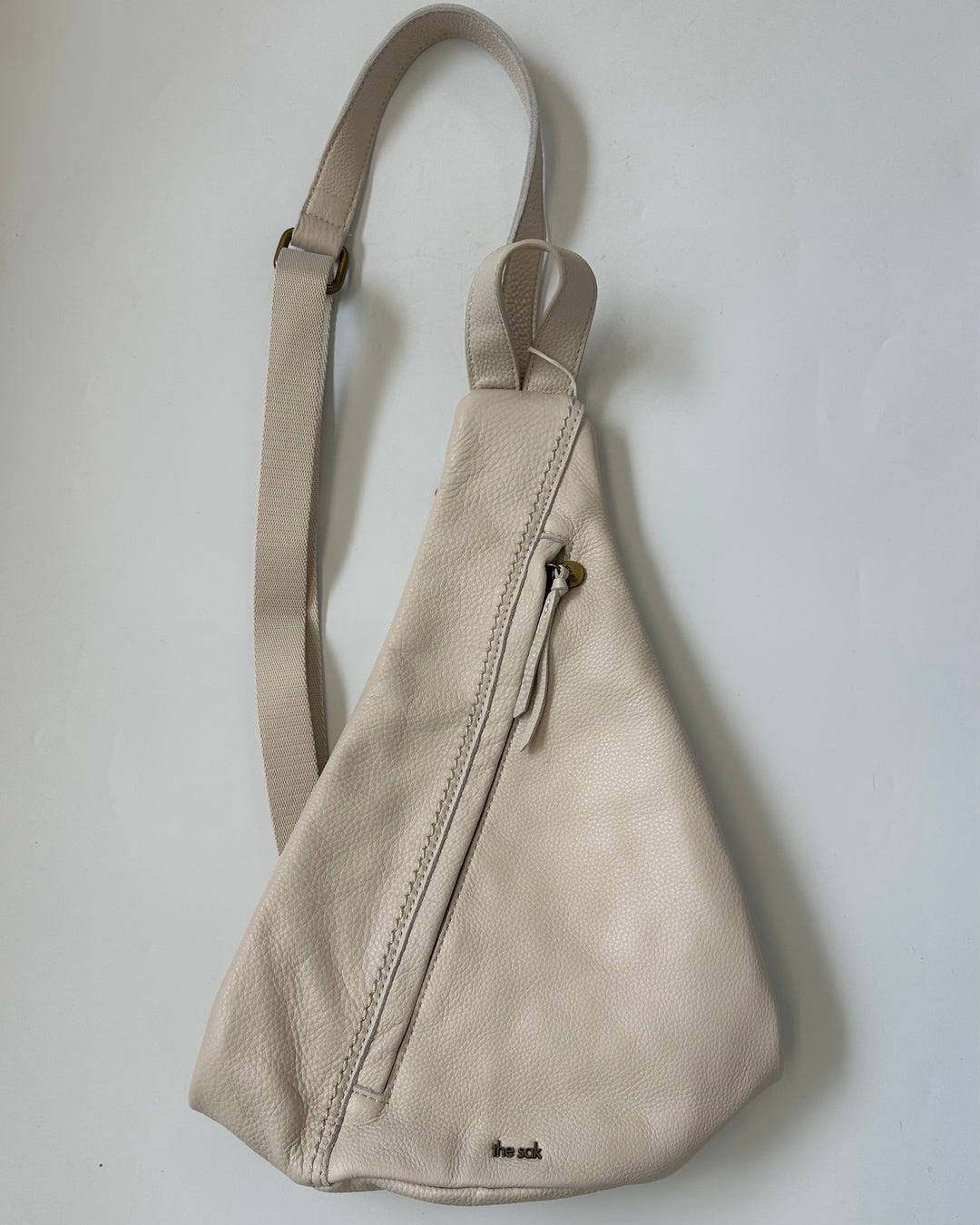 Cream White Leather Sling Backpack Bag