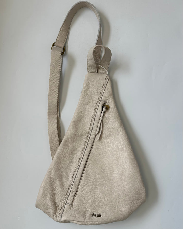 Cream White Leather Sling Backpack Bag