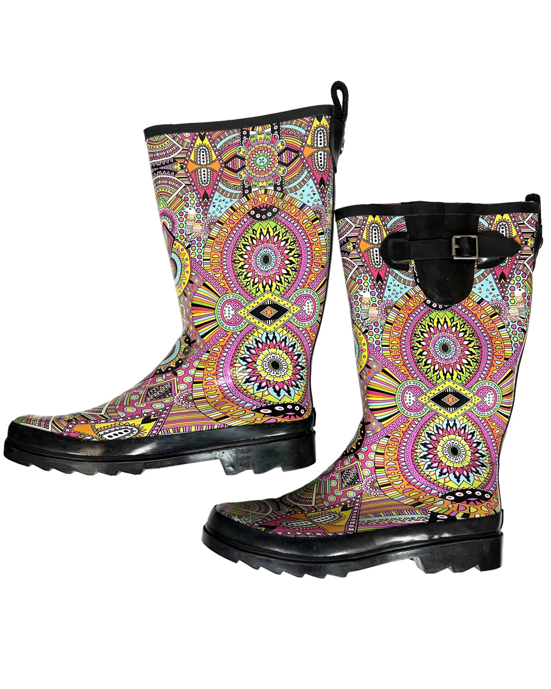 Tall Multicolor Abstract Paisley Rainboot - Size 10