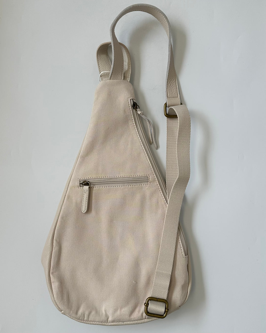 Cream White Leather Sling Backpack Bag
