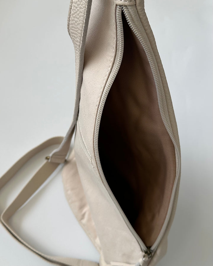 Cream White Leather Sling Backpack Bag