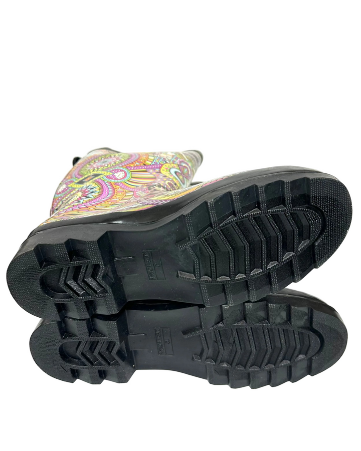 Tall Multicolor Abstract Paisley Rainboot - Size 10