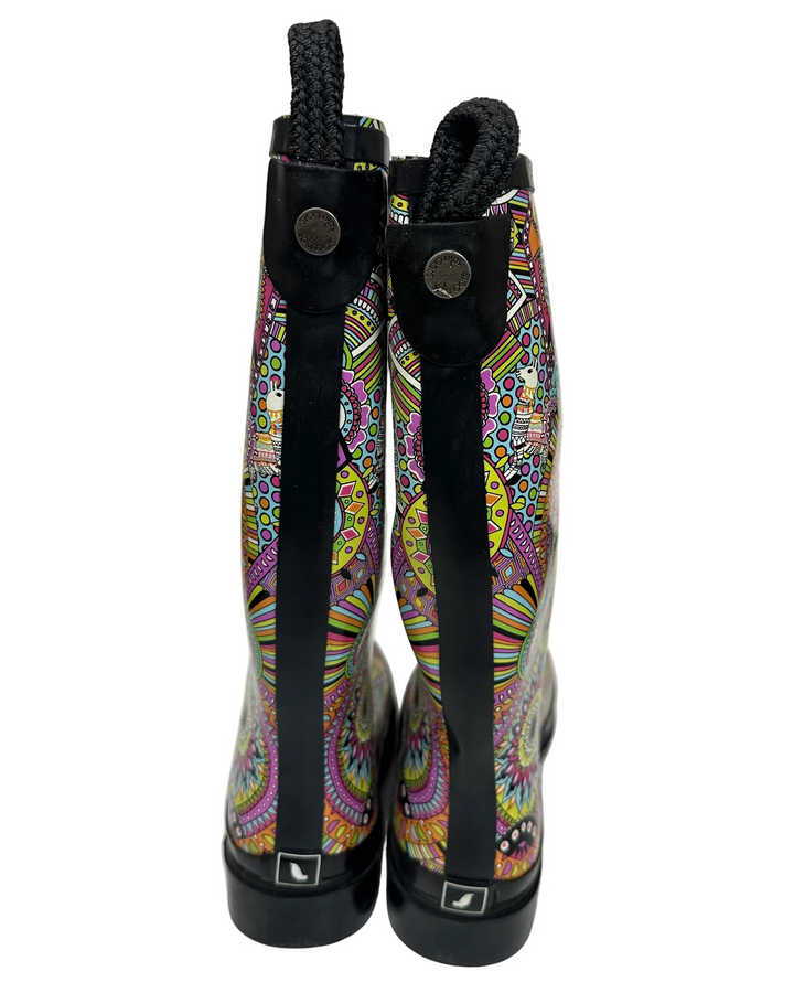 Tall Multicolor Abstract Paisley Rainboot - Size 10