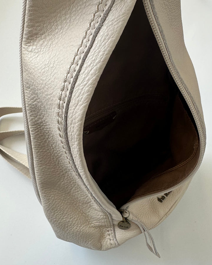Cream White Leather Sling Backpack Bag