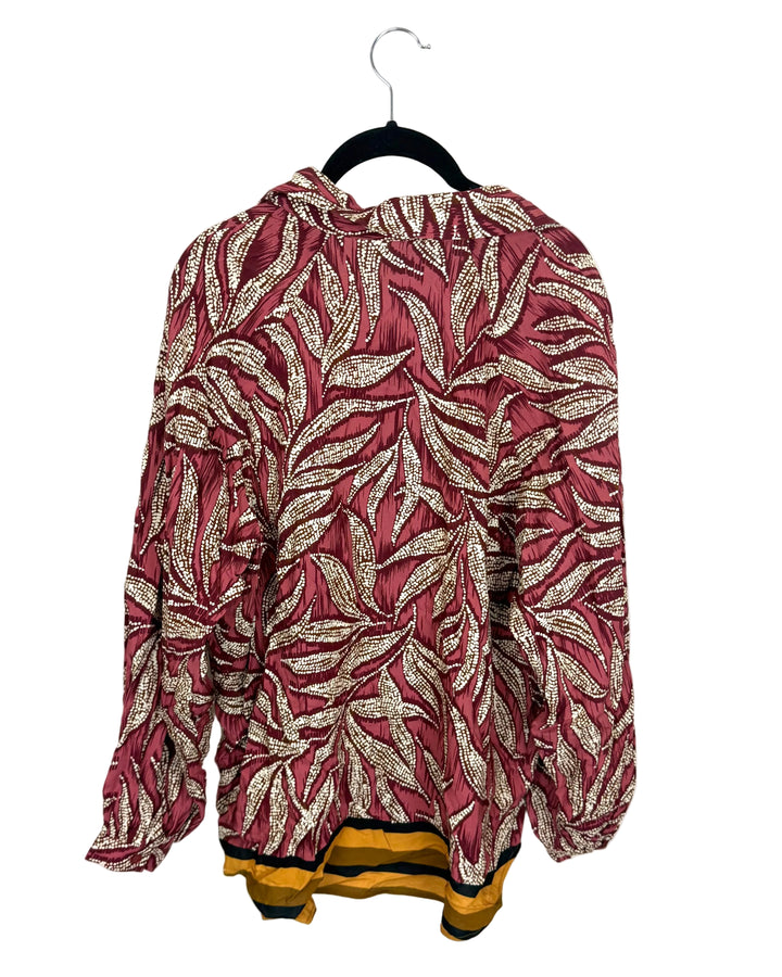 Burgundy Tropical Leaf Blouse - Size 6/8