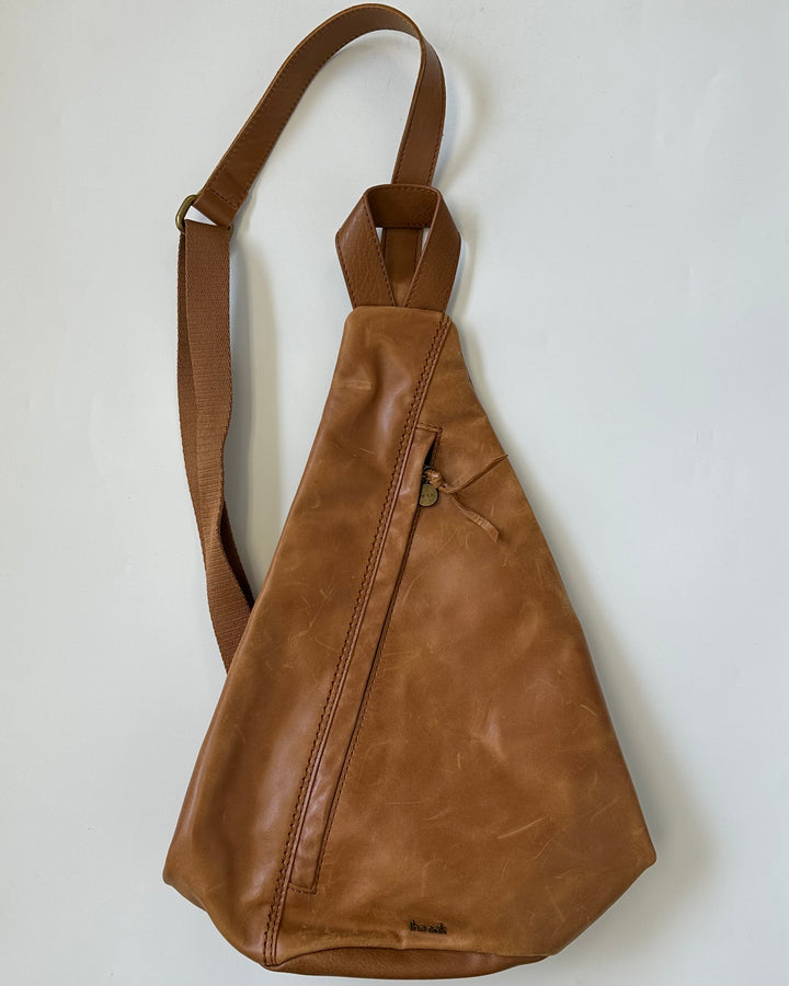 Almond Brown Leather Sling Backpack Bag