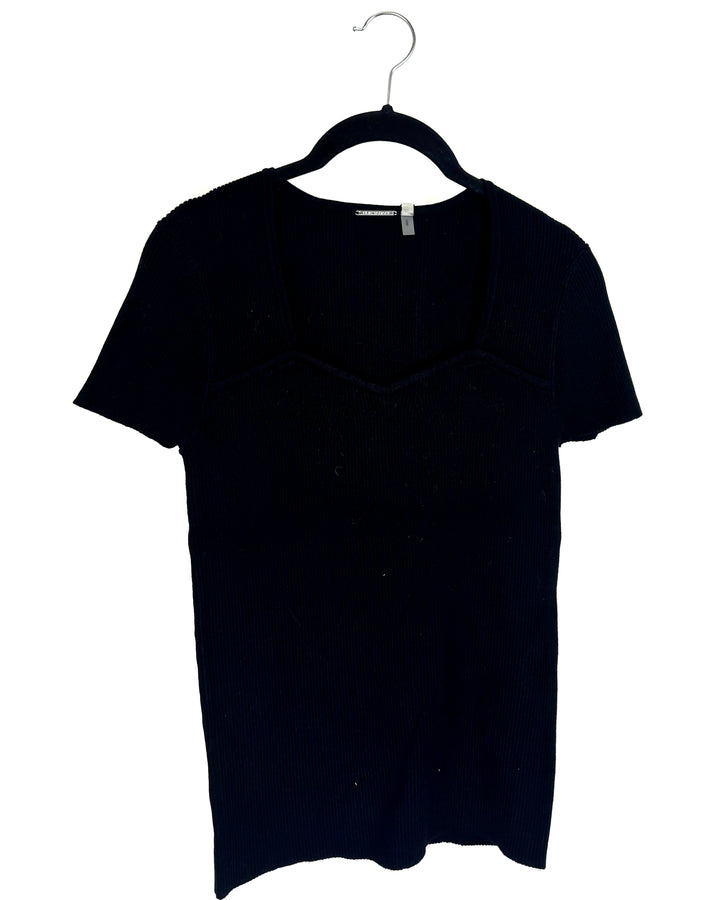 Elie Tahari Short Sleeve Black Ribbed Top - Small
