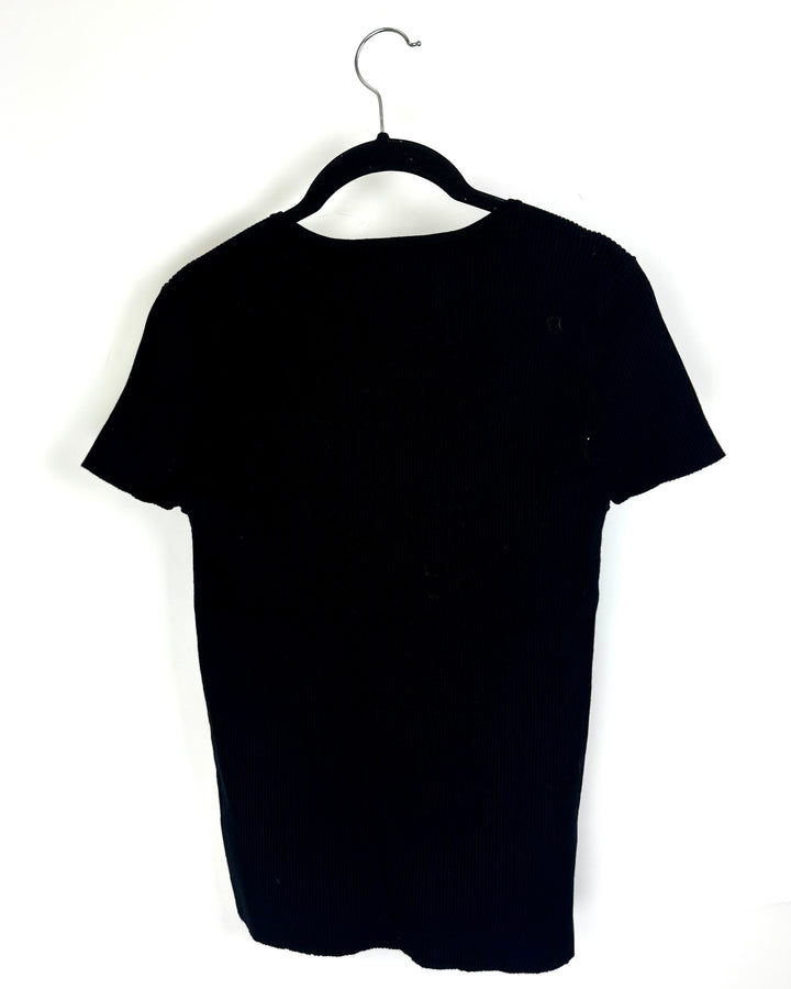 Elie Tahari Short Sleeve Black Ribbed Top - Small