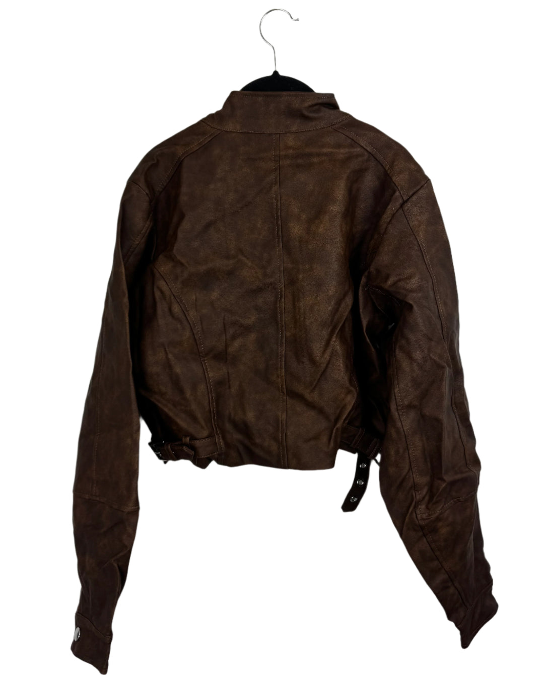 We Wore What Brown Cropped Faux Leather Jacket -Medium
